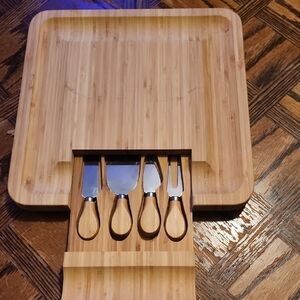Bamboo Cheese Board Set with Stainless Steel Knives